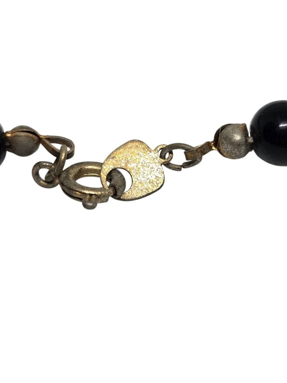 Vintage Black Beaded Cloisonné Floral Necklace Gold Tone Spacers Statement 24” - Picture 9 of 9